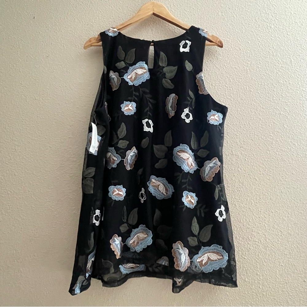 Charter Club semi sheer Black Floral Embroidered‎ Mesh Tank Blouse Top - Picture 4 of 10